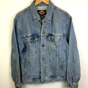 Harley Davidson Classic Blue Denim Jacket with logo on back size S